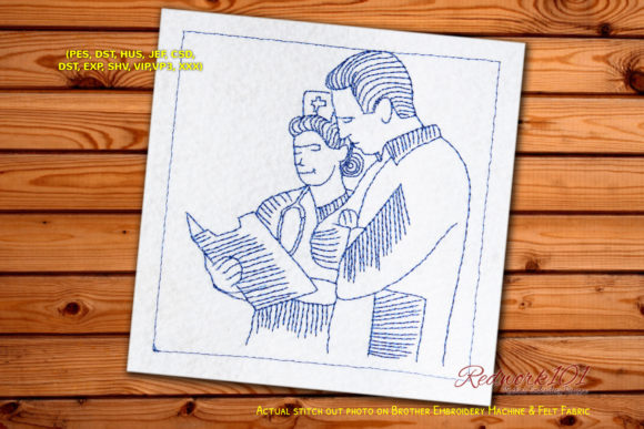 Doctor and Nurse Discussion Redwork Embroidery Review