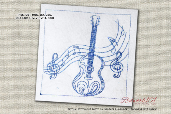 Guitar with Musical Notes Redwork Review