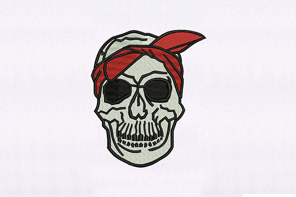 Red Bandana Skull: A Bold Embroidery Design for Craft Fairs